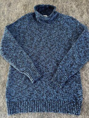 LL Bean roll neck 100% cotton blue and black sweater womens small regular